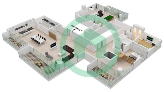 المخططات الطابقية لتصميم النموذج / الوحدة B.1 / UNIT 2 FLOOR 21,22 بنتهاوس 5 غرف نوم - برج سنترال بارك بلازا A