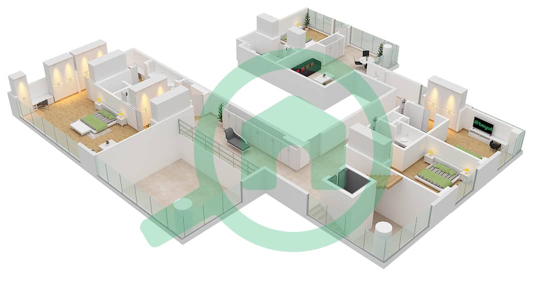 المخططات الطابقية لتصميم النموذج / الوحدة B.1 / UNIT 2 FLOOR 21,22 بنتهاوس 5 غرف نوم - برج سنترال بارك بلازا A Type B.1 Unit 2 Floor 22 interactive3D
