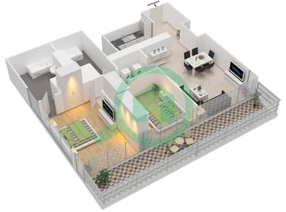 المخططات الطابقية لتصميم النموذج / الوحدة A / 4-6 FLOOR 14-54 شقة 2 غرفة نوم - فيدا ريزيدنس دبي مارينا