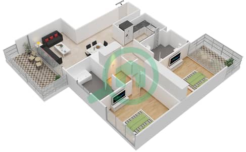 المخططات الطابقية لتصميم النموذج / الوحدة B,C / 3,6 FLOOR 26-48 شقة 2 غرفة نوم - فيدا ريزيدنس دبي مارينا