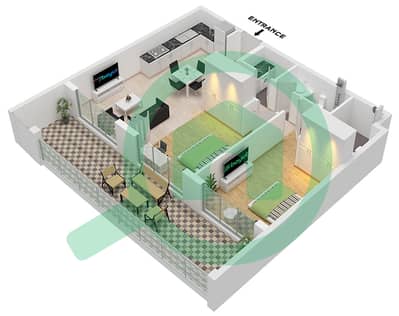 المخططات الطابقية لتصميم النموذج A شقة 2 غرفة نوم - فينسيتور بينيسير