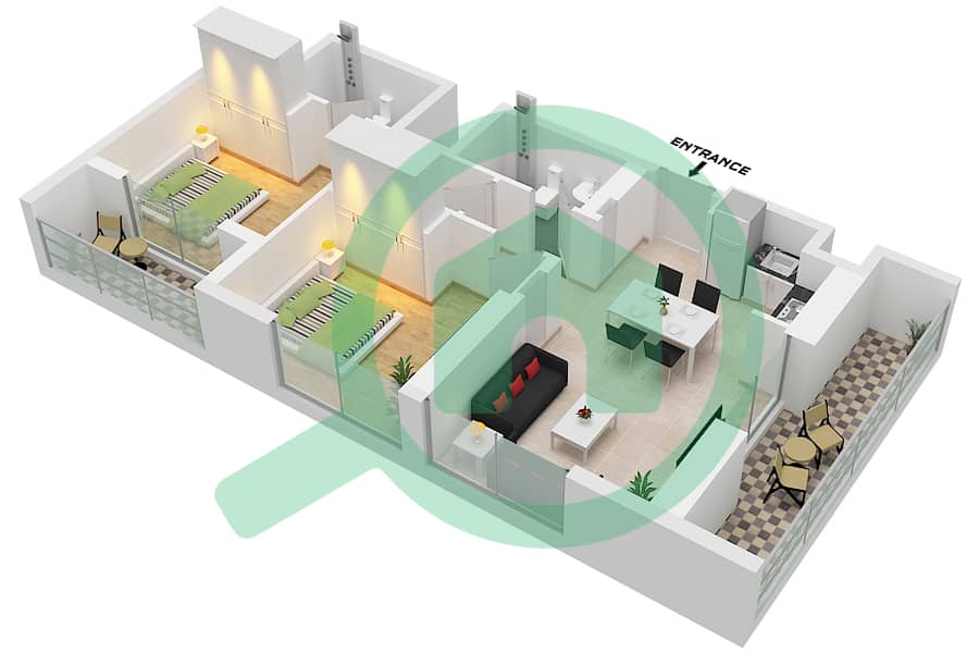 Sobha Creek Vistas Reserve Tower B - 2 Bedroom Apartment Type/unit B / UNIT 01, FLOOR 2-28 Floor plan Type B Unit 01, Floor 2-28 interactive3D