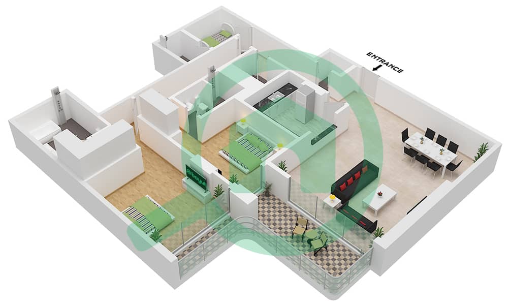 Люче - Апартамент 2 Cпальни планировка Тип A FLOOR 2-7 Type A Floor 2-7 interactive3D