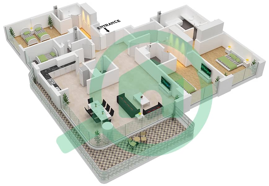 Luce - 3 Bedroom Apartment Type B FLOOR 2-7 Floor plan Type B Floor 2-7 interactive3D