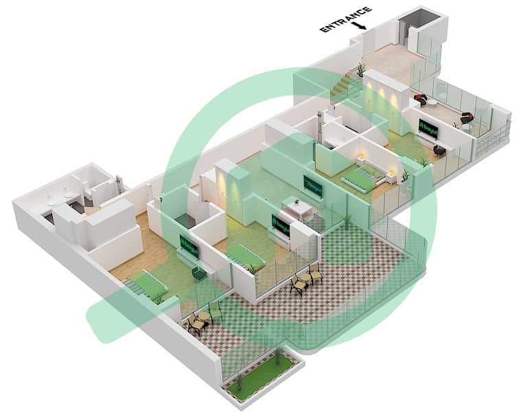 Люче - Апартамент 4 Cпальни планировка Тип 1 GROUNDFLOOR,FIRST FLOOR Type 1 First Floor interactive3D