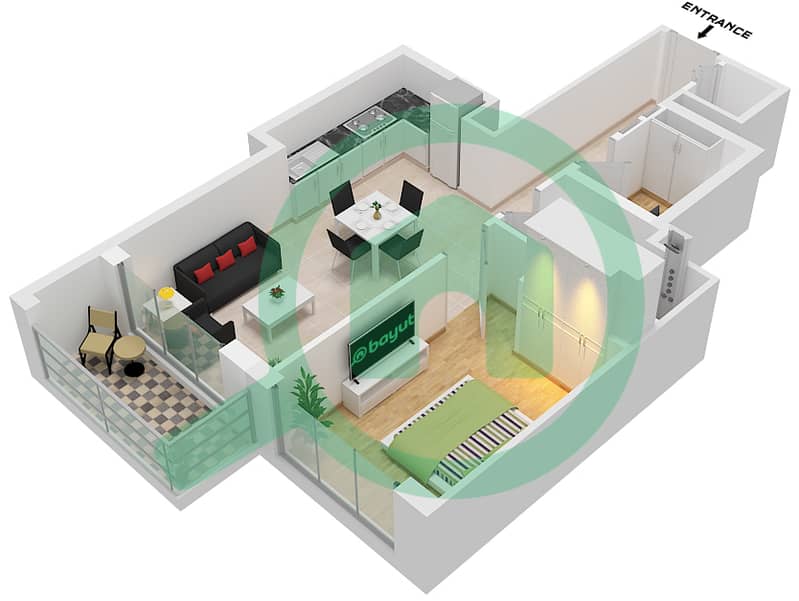 360 Риверсайд Кресцент - Апартамент 1 Спальня планировка Тип/мера A / UNIT 6 FLOOR 10-12,15 Type A Unit 6 Floor 10-12,15-18,20,21,26,27,30-38,43-46,50-52,57-58,60-68 interactive3D