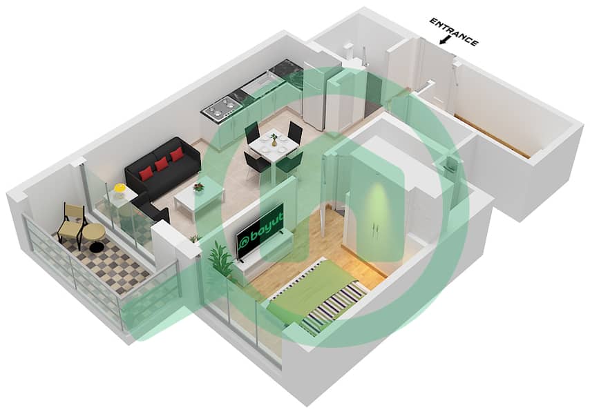 المخططات الطابقية لتصميم النموذج / الوحدة B / UNIT 12 FLOOR 9-21,26 شقة 1 غرفة نوم - 360 ريفرسايد كريسنت Type B Unit 12 Floor 9-21,26-38,42-46,48-53,57-70 interactive3D