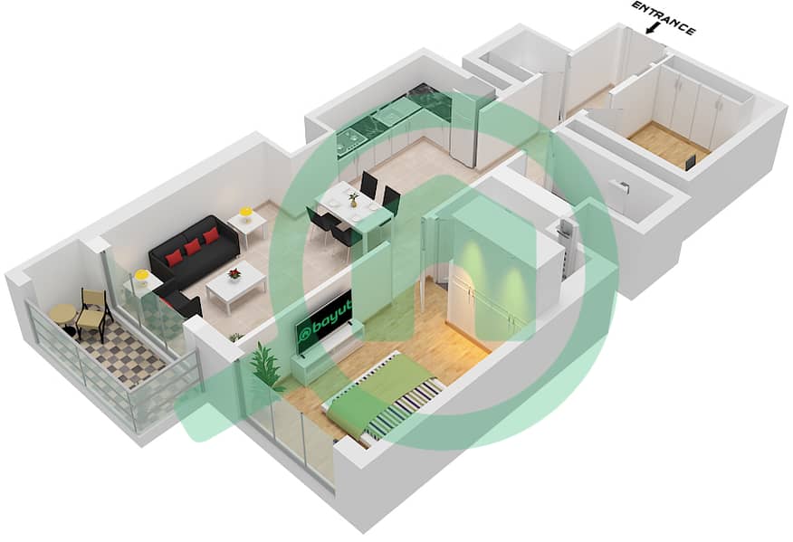 360 Риверсайд Кресцент - Апартамент 1 Спальня планировка Тип/мера D/UNIT 14 FLOOR 42-46,48 Type D Unit 14 Floor 42-46,48-53,57-70 interactive3D