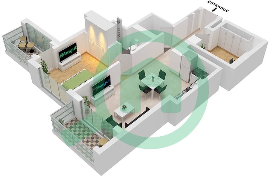 360 Риверсайд Кресцент - Апартамент 1 Спальня планировка Тип/мера E / UNIT 9 FLOOR 42-46,48 Type E Unit 9 Floor 42-46,48-52,57-70 interactive3D
