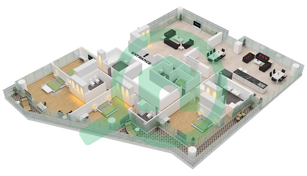 Al Manara - 4 Bedroom Apartment Type/unit 4A  / UNIT 1301 Floor plan Type 4A Unit 1301 Floor 4,5,8,9,12,13 interactive3D