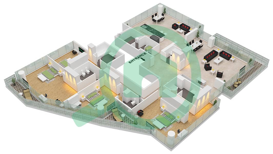 Al Manara - 4 Bedroom Apartment Type/unit 4B / UNIT 201 Floor plan Type 4B Unit 201 Floor 2,3,6,7,10,11 interactive3D