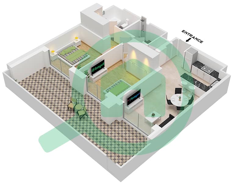 乔马纳8号公寓 - 2 卧室公寓类型／单位B / UNIT 2 FLOOR GROUND戶型图 Type B Unit 2 Ground Floor interactive3D