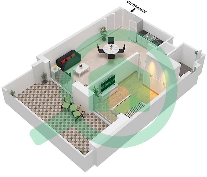 乔马纳8号公寓 - 1 卧室公寓类型／单位B / UNIT 6 FLOOR GROUND戶型图 Type B Unit 6 Ground Floor interactive3D