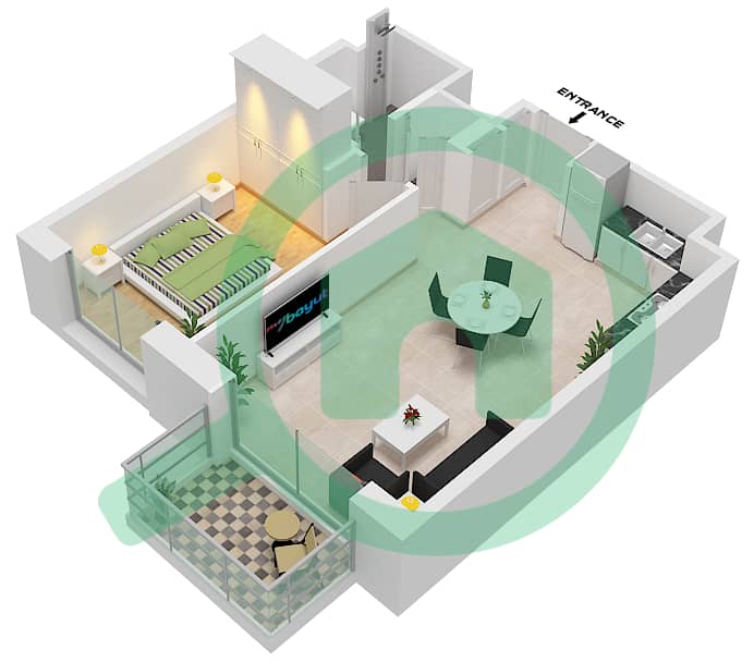 乔马纳8号公寓 - 1 卧室公寓类型／单位A / UNIT 1 FLOOR 1,3-4戶型图 Type A Unit 1 Floor 1,3-4 interactive3D