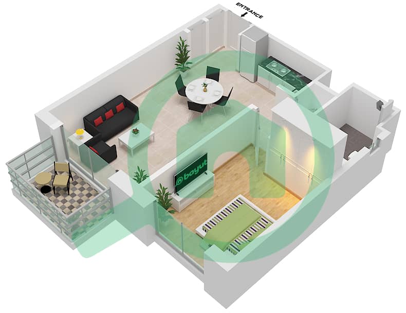 乔马纳8号公寓 - 1 卧室公寓类型／单位B / UNIT 6 FLOOR 1,3-4戶型图 Type B Unit 6 Floor 1,3-4 interactive3D