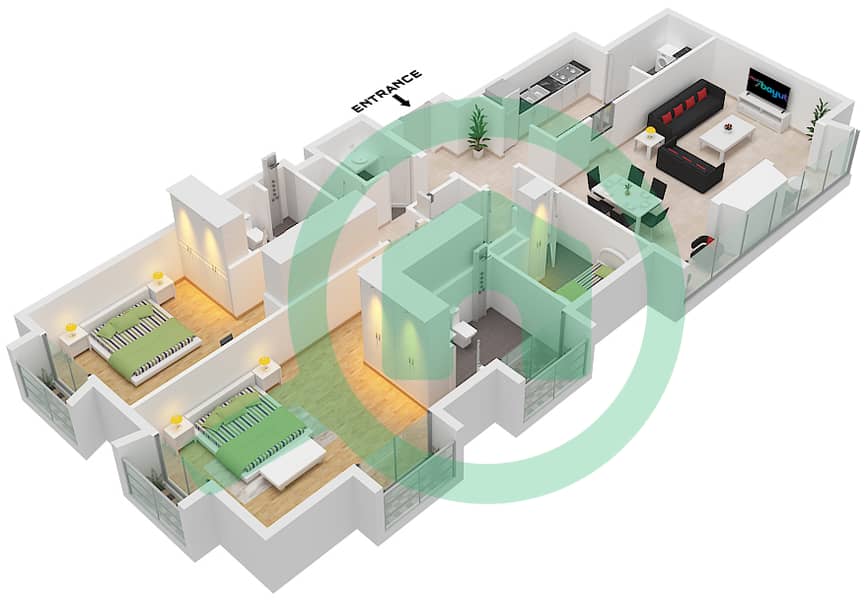 永恒之塔 - 2 卧室公寓套房4 FLOOR 59戶型图 Suite 4 Floor 59 interactive3D