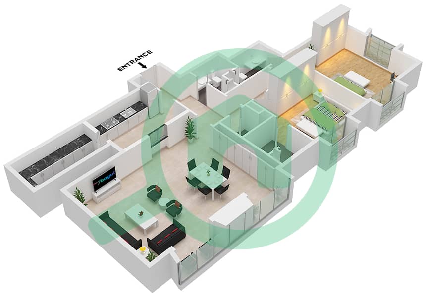 永恒之塔 - 2 卧室公寓套房5 FLOOR 59戶型图 Suite 5 Floor 59 interactive3D