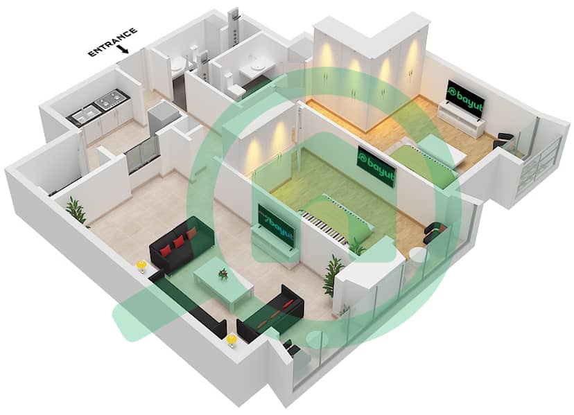 永恒之塔 - 2 卧室公寓套房7 FLOOR 59戶型图 Suite 7 Floor 59 interactive3D