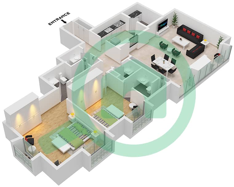 永恒之塔 - 2 卧室公寓套房8 FLOOR 59戶型图 Suite 8 Floor 59 interactive3D