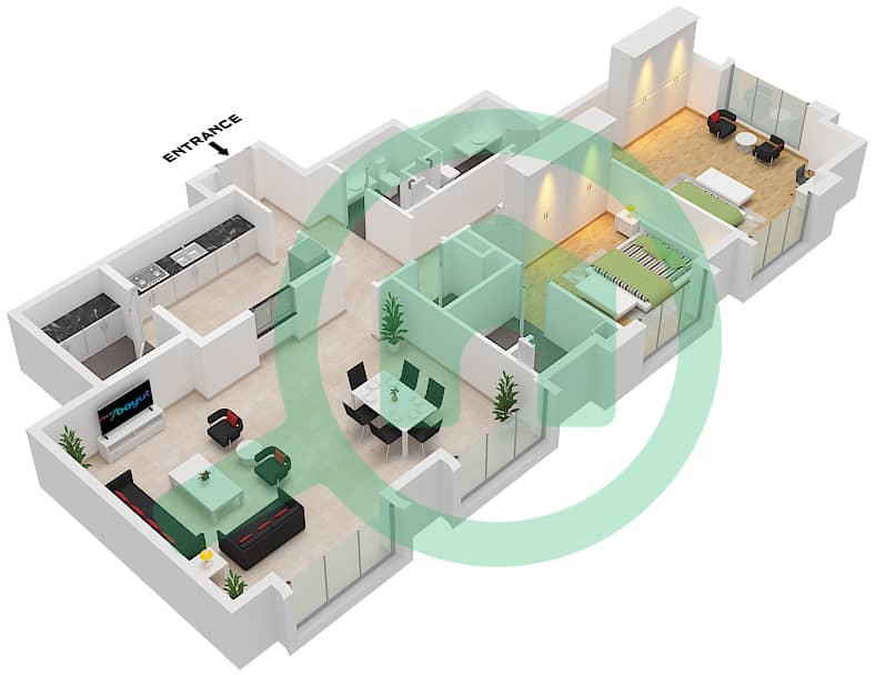 永恒之塔 - 2 卧室公寓套房1 FLOOR 74戶型图 Suite 1 Floor 74 interactive3D