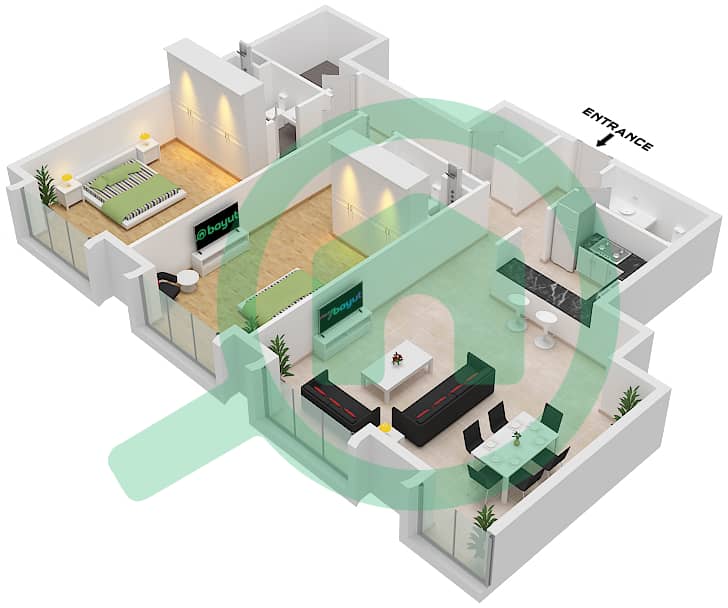 永恒之塔 - 2 卧室公寓套房2 FLOOR 75戶型图 Suite 2 Floor 75 interactive3D