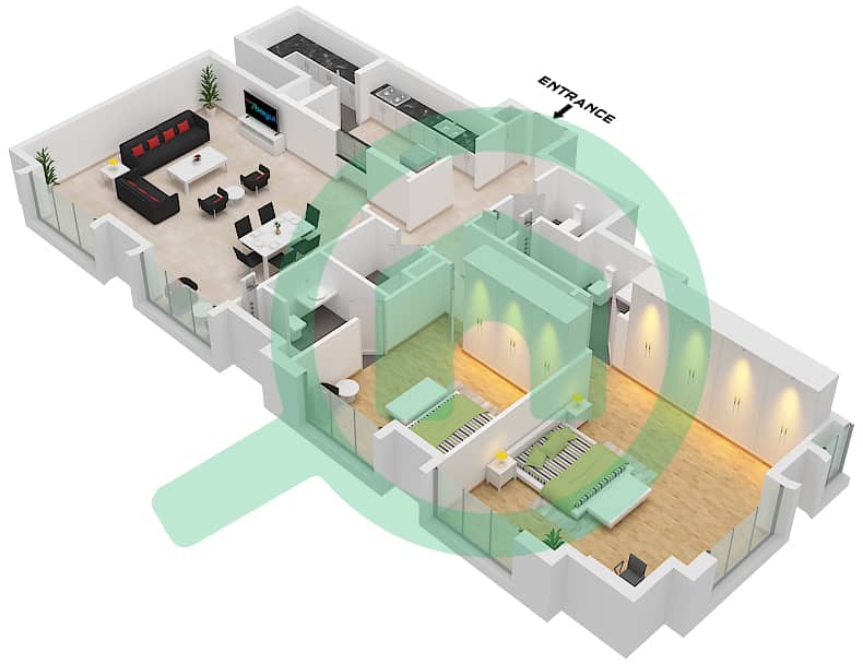 永恒之塔 - 2 卧室公寓套房4 FLOOR 75戶型图 Suite 4 Floor 75 interactive3D