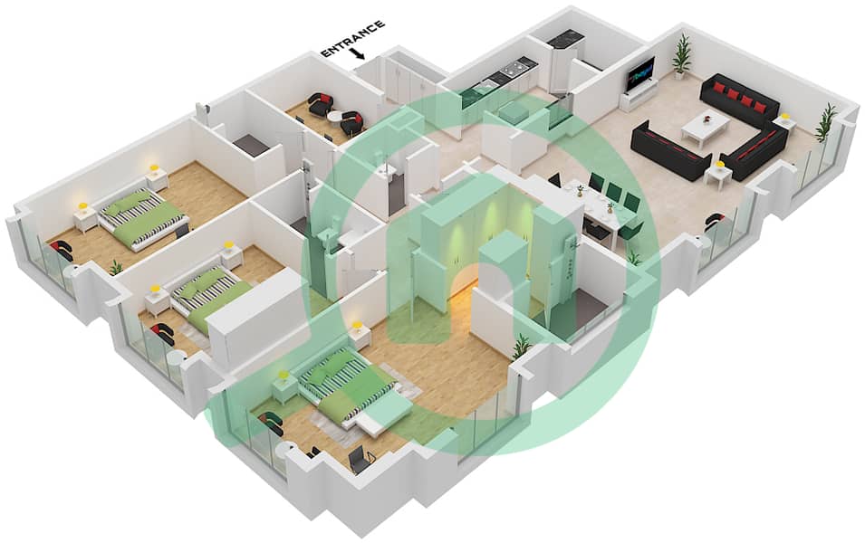 永恒之塔 - 3 卧室公寓套房6 FLOOR 75戶型图 Suite 6 Floor 75 interactive3D