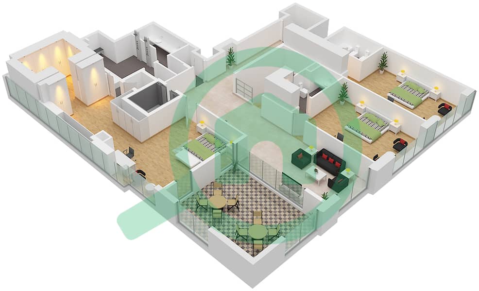 永恒之塔 - 4 卧室公寓套房1,3 FLOOR 100,101戶型图 Suite 1,3 Upper Floor 101 interactive3D