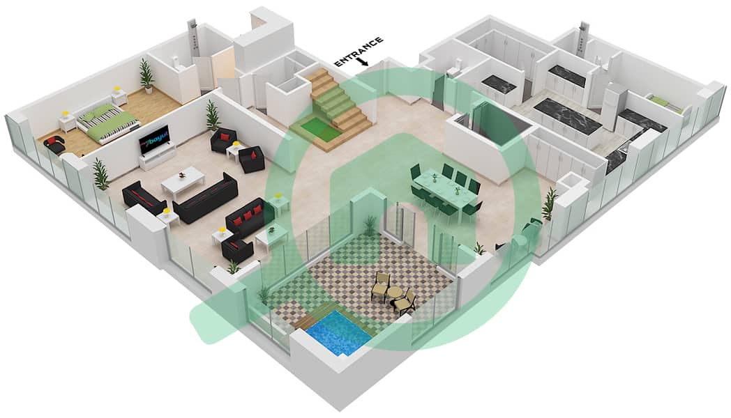 永恒之塔 - 4 卧室公寓套房2,4 FLOOR 100,101戶型图 Suite 2,4 Lower Floor 100 interactive3D