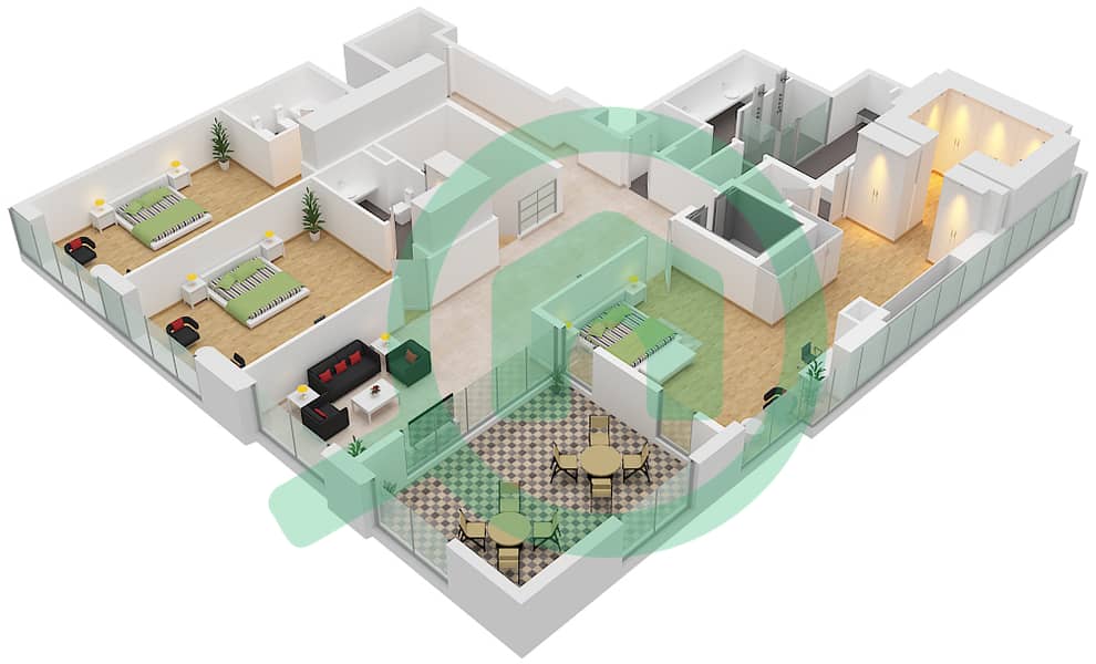 永恒之塔 - 4 卧室公寓套房2,4 FLOOR 100,101戶型图 Suite 2,4 Upper Floor 101 interactive3D