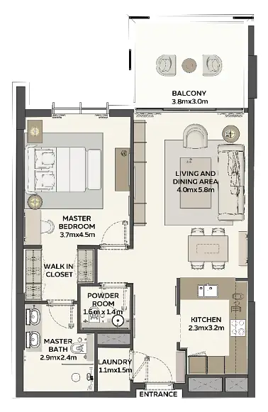 1 BR floor plan