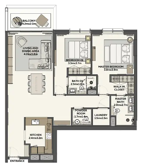 2 BR floor plan