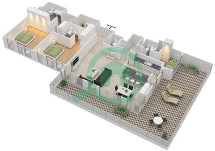 المخططات الطابقية لتصميم النموذج / الوحدة 2-1/104 شقة 2 غرفة نوم - بلوواترز ريزيدينسز