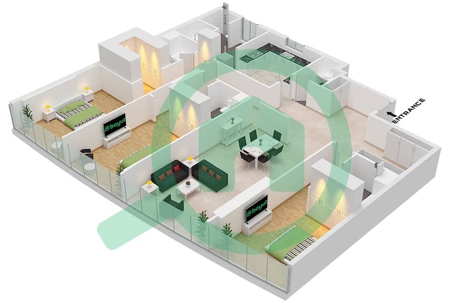 Sky Tower - 3 Bedroom Apartment Unit 03,08 Floor plan Unit 03,08 interactive3D