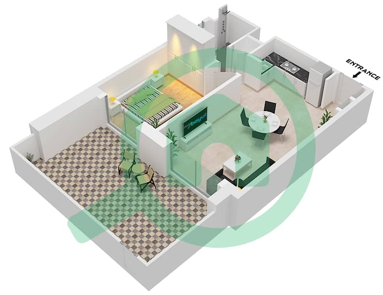 Джомана 2 - Апартамент 1 Спальня планировка Тип/мера B / UNIT 6 GROUND FLOOR Type B Unit 6 Ground Floor interactive3D