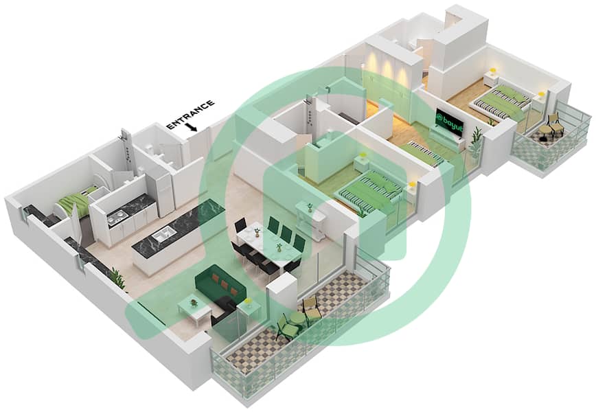 Jomana 2 - 3 Bedroom Apartment Type/unit A / UNIT 3 FLOOR 1,3-4 Floor plan Type A Unit 3 Floor 1,3-4 interactive3D