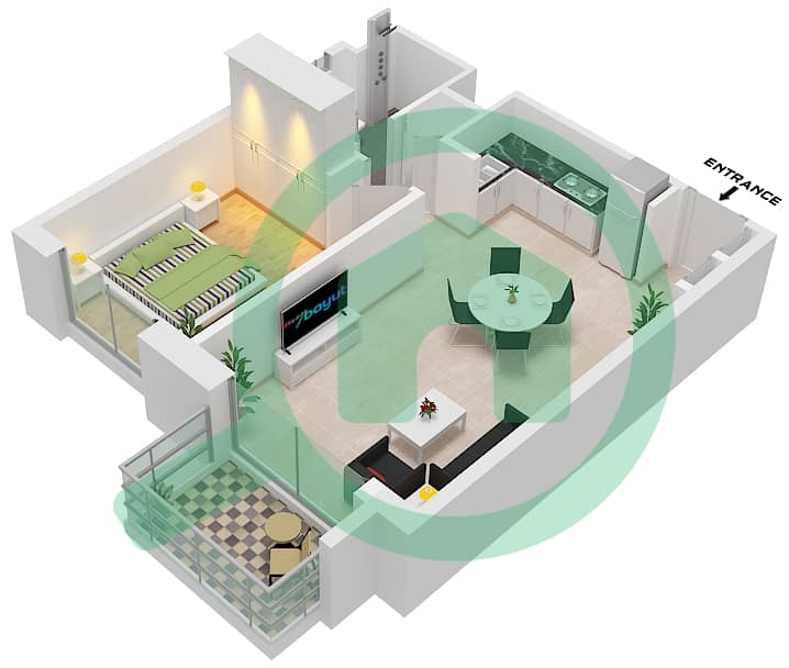 Джомана 2 - Апартамент 1 Спальня планировка Тип/мера B / UNIT 6 FLOOR 1,3-4 Type B Unit 6 Floor 1,3-4 interactive3D