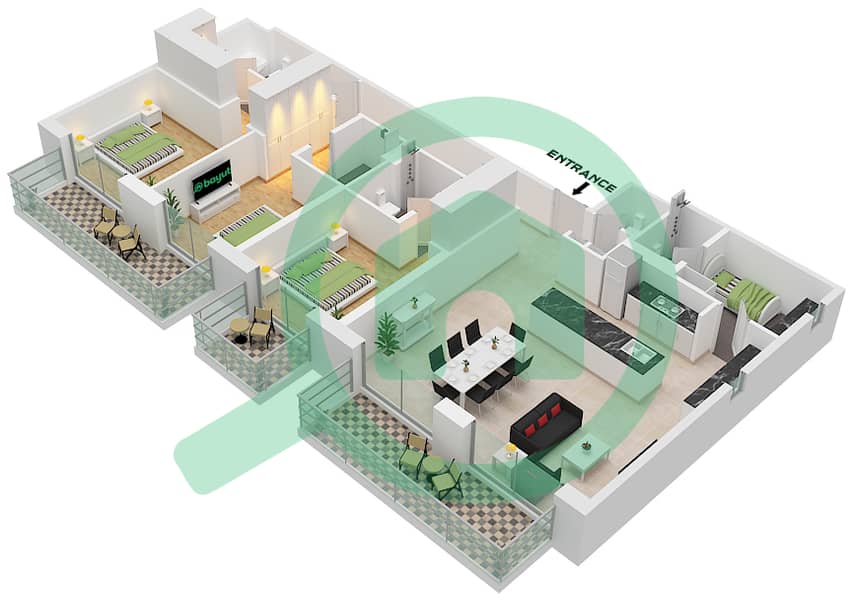 Jomana 2 - 3 Bedroom Apartment Type/unit B / UNIT 5 FLOOR 2 Floor plan Type B Unit 5 Floor 2 interactive3D