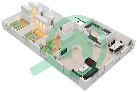Al Khail Gate Phase 2 - 3 Bedroom Apartment Type/unit 2 / UNIT 101 Floor plan