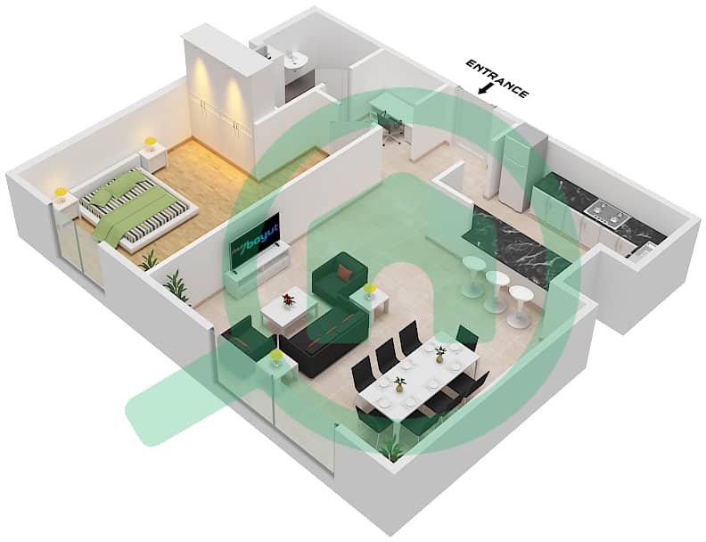 Al Khail Gate Phase 2 - 1 Bedroom Apartment Type/unit 3 / UNIT 101 Floor plan Type 3 Unit 101 interactive3D