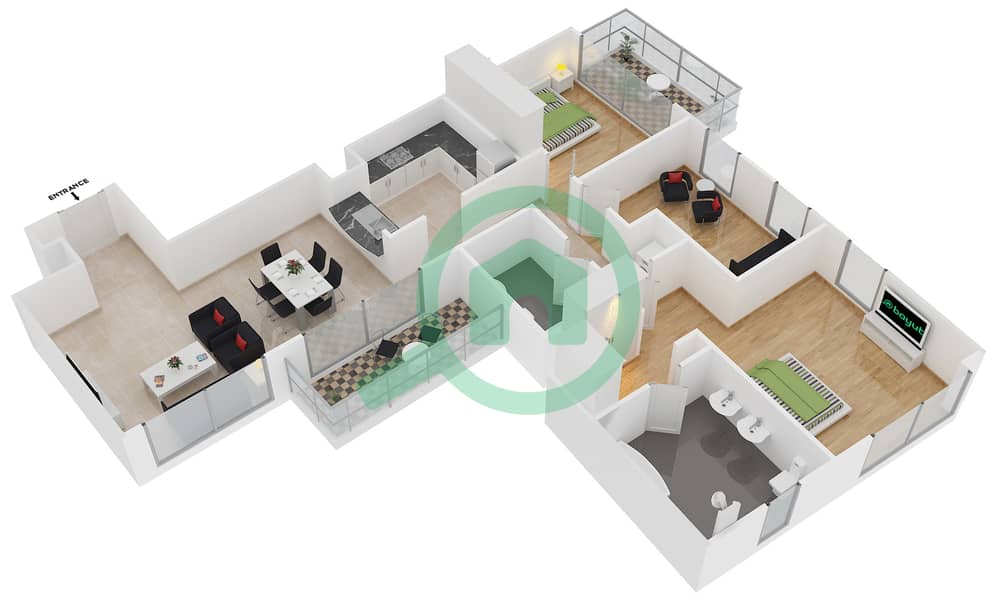 Standpoint Tower 1 - 2 Bedroom Apartment Suite 3 FLOOR 27 Floor plan Suite 3 Floor 27 interactive3D