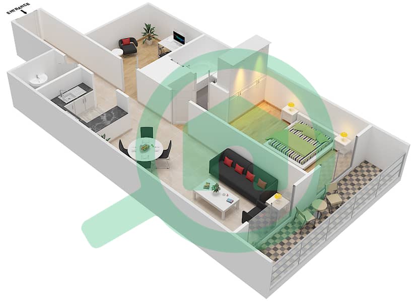 Goldcrest Dreams Tower D - 1 Bedroom Apartment Type/unit E / UNIT 3 Floor plan Type E Unit 3 interactive3D