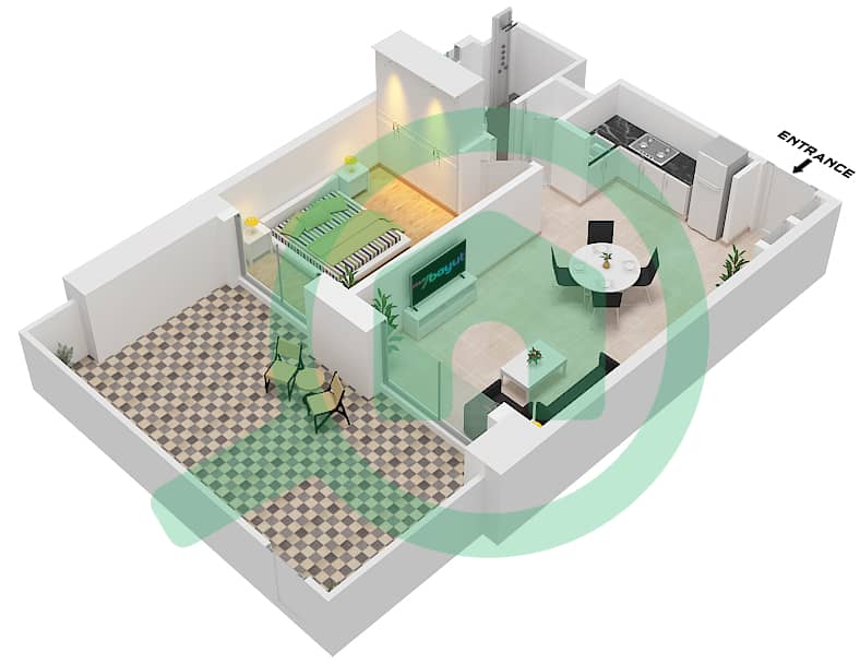 Jomana 4 - 1 Bedroom Apartment Type/unit B/UNIT BL4-G6 GROUNDFLOOR Floor plan Type B Unit BL4-G6 Ground Floor interactive3D