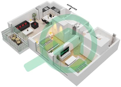 المخططات الطابقية لتصميم النموذج / الوحدة 15 / UNIT 6 FLOOR 15-19 شقة 2 غرفة نوم - هيلز بارك