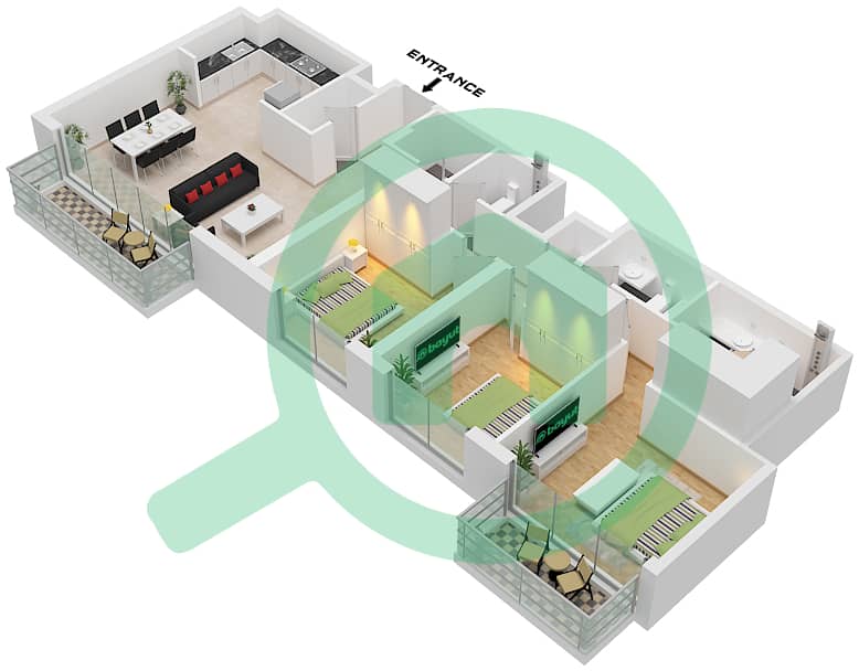 Hills Park - 3 Bedroom Apartment Type/unit 5 / UNIT 15 FLOOR 15-19 Floor plan Type 5 Unit 15 Floor 15-19 interactive3D