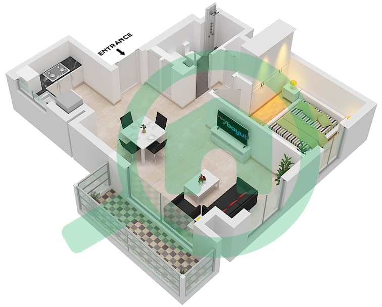 المخططات الطابقية لتصميم الوحدة M04 FLOOR MEZZNINE شقة 1 غرفة نوم - بايشور 4 Unit M04 Floor Mezznine interactive3D