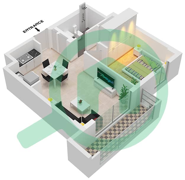 المخططات الطابقية لتصميم الوحدة M05 FLOOR MEZZNINE شقة 1 غرفة نوم - بايشور 4 Unit M05 Floor Mezznine interactive3D