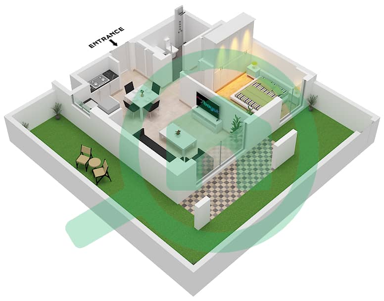 المخططات الطابقية لتصميم الوحدة 03 FLOOR 1 شقة 1 غرفة نوم - بايشور 4 Unit 03 Floor 1 interactive3D