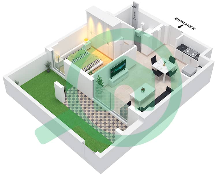 Бейшор 4 - Апартамент 1 Спальня планировка Единица измерения 04 FLOOR 1 Unit 04 Floor 1 interactive3D