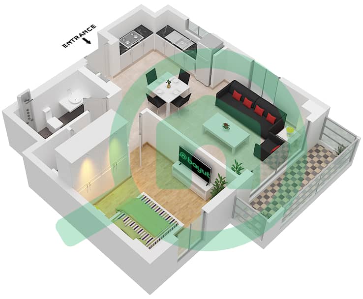 المخططات الطابقية لتصميم الوحدة 02 FLOOR 2,3,8-10 شقة 1 غرفة نوم - بايشور 4 Unit 02 Floor 2,3,8,9,10 interactive3D